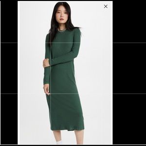 Velvet Ribbed midi Ember Dress in Green Cypress
